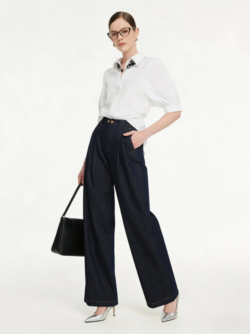 Denim Adjustable Waist Women Wide Leg Jeans - Picture 5 of 7